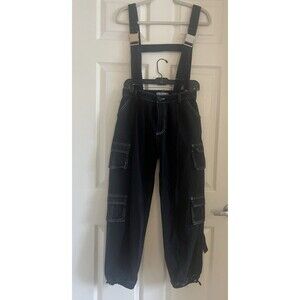 CARMAR Denim Cargo Pants Suspenders Black Contrast Stitch Utility Y2K 10 27x27